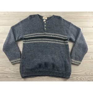High Sierra Mens XL Blue Henley Sweater Pullover Cotton Ramie Knit Vintage